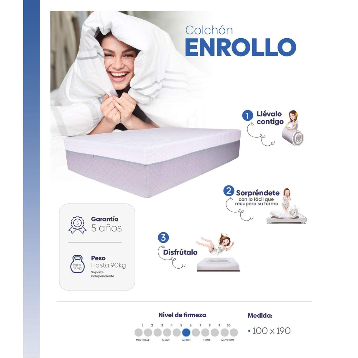 Colchón Colklo Sencilla 100 cm Enrollable Firmeza Medio - Colchones | Bylmo