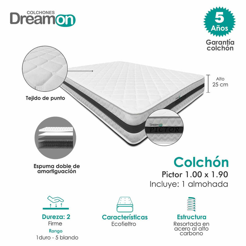 Colchón DreamOn Pictor Sencilla 100 cm con Una Almohada