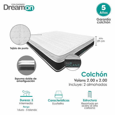 Combo Colchón Volans Blanco King 200 X 200 Cm Medio e Hipoalergénico - Colchones | Bylmo
