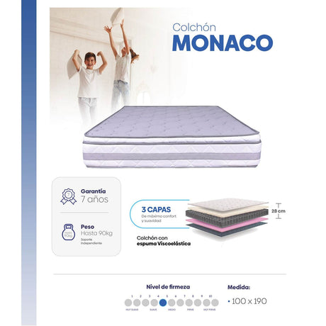 Colchón Mónaco Sencilla 100 cm Medio - Colchones | Bylmo