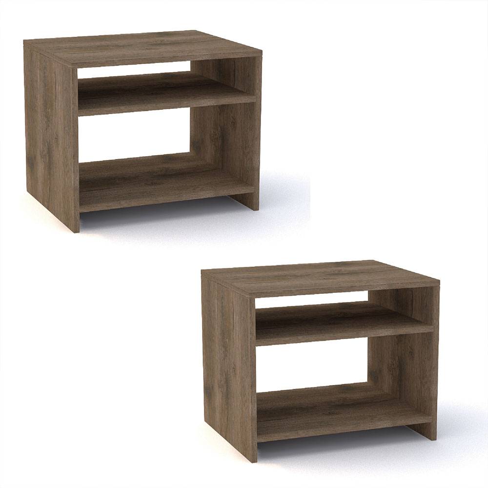 Combo 2 Mesas de Noche Aragón Nogal 50 cm con Entrepaño - Mesas de Noche | Bylmo