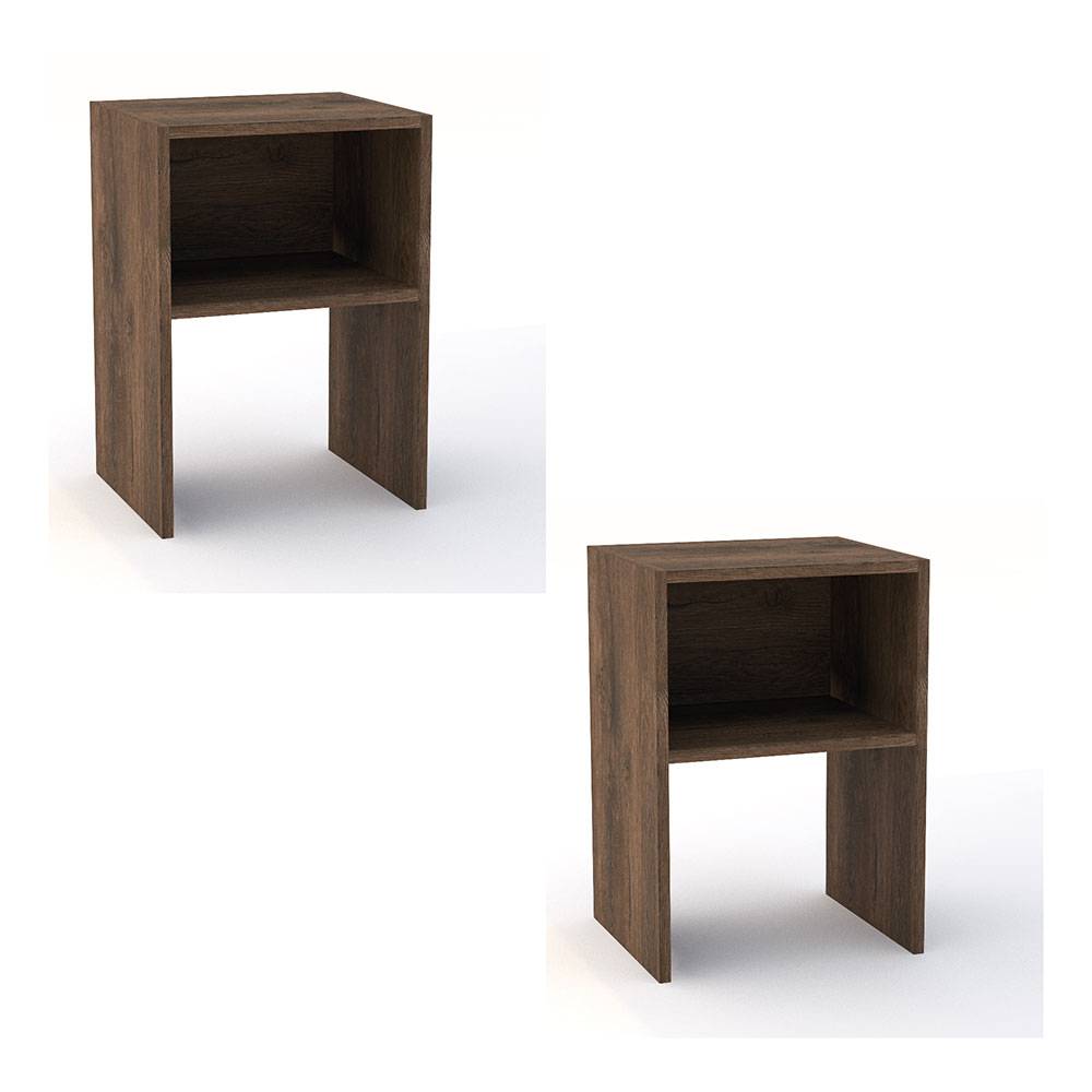 Combo 2 Mesas de Noche Fontana Nogal 35 cm con Entrepaño - Mesas de Noche | Bylmo