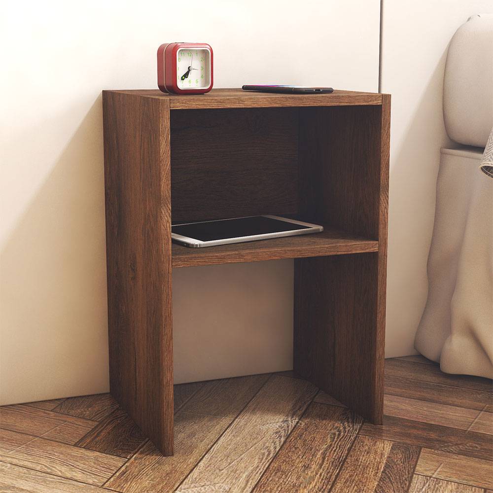Combo 2 Mesas de Noche Fontana Nogal 35 cm con Entrepaño - Mesas de Noche | Bylmo