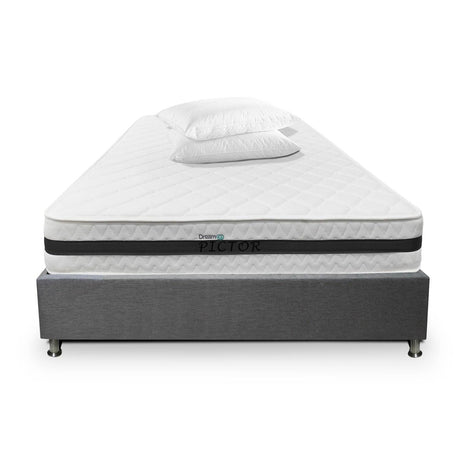 Combo Base Cama y Colchón DreamOn Pictor Gris Doble 140 cm Rectangular con Dos Almohadas - Combos Habitacion | Bylmo