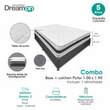 Combo Base Cama y Colchón DreamOn Pictor Gris Sencilla 100 cm Rectangular con Una Almohada - Combos Habitacion | Bylmo
