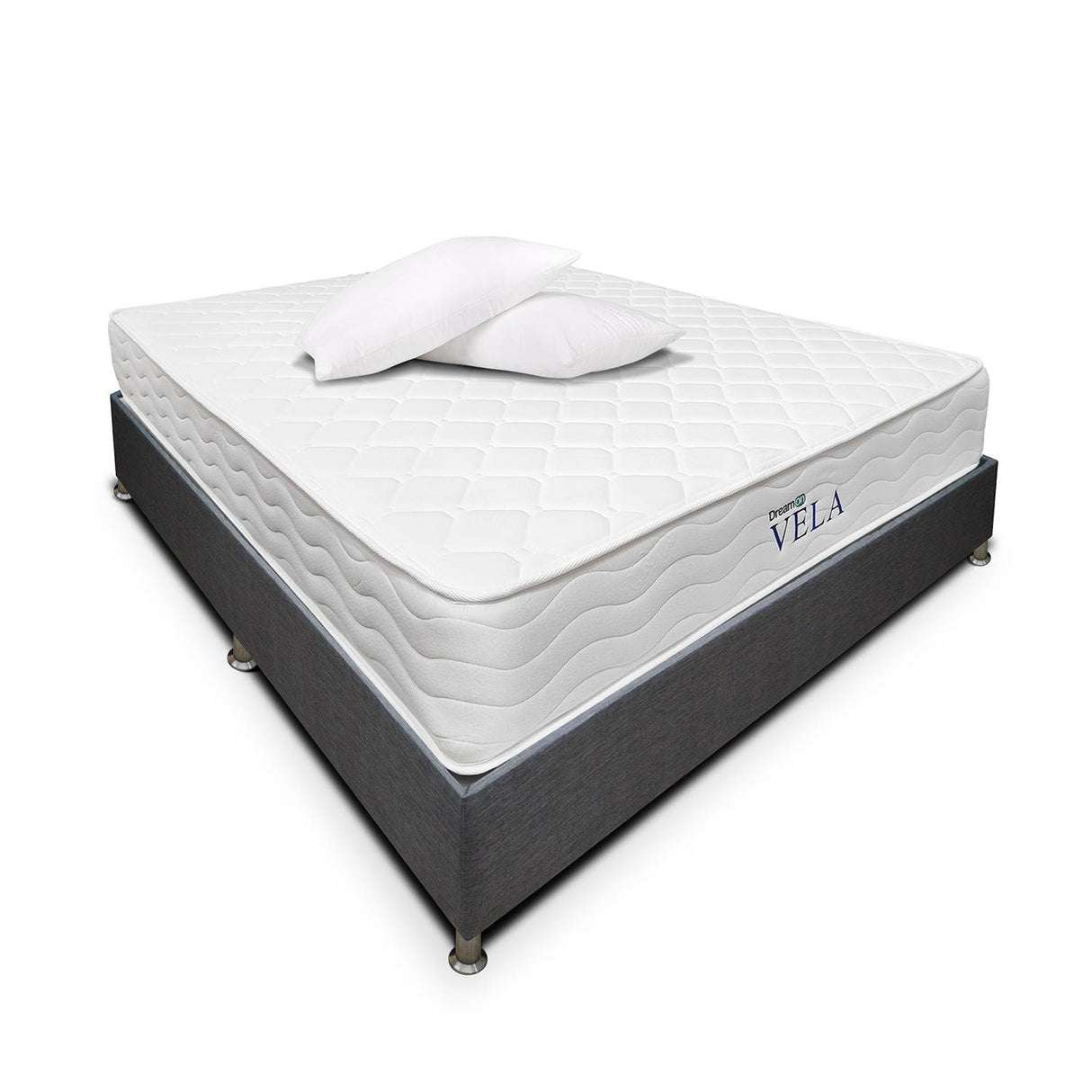 Combo Base Cama y Colchón DreamOn Vela Gris Doble 140 cm Rectangular con Dos Almohadas - Combos Habitacion | Bylmo