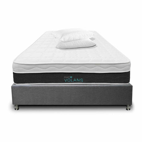 Combo Base Cama y Colchón DreamOn Volans Gris Doble 140 cm Rectangular con Dos Almohadas - Combos Habitacion | Bylmo