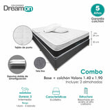 Combo Base Cama y Colchón DreamOn Volans Gris Doble 140 cm Rectangular con Dos Almohadas - Combos Habitacion | Bylmo