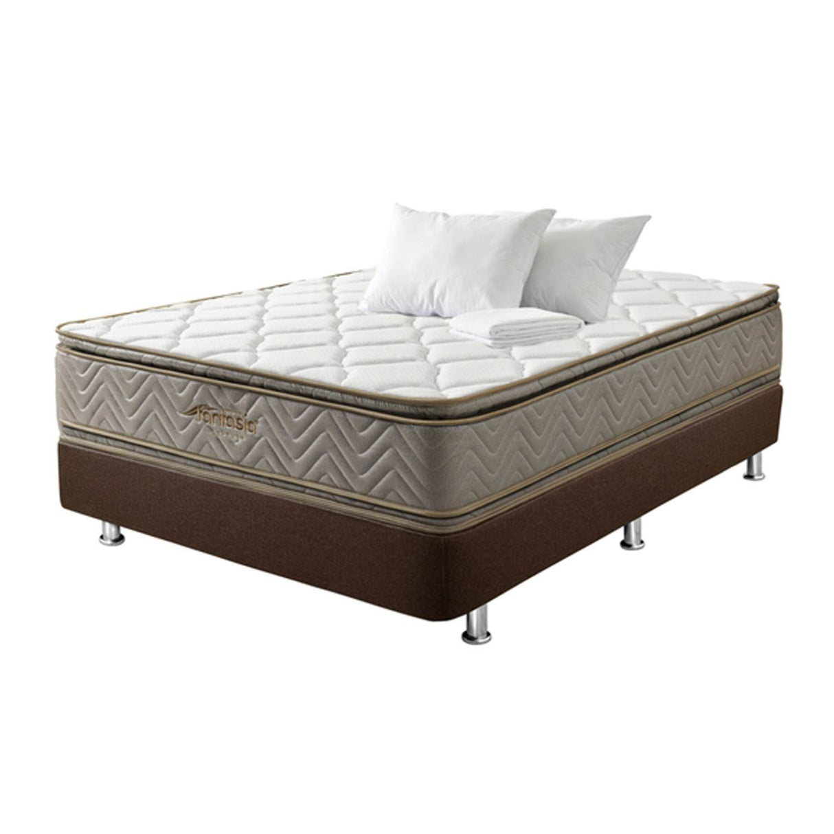 Combo Base Cama y Colchón Galaxy Cafe Doble 140 cm Rectangular con Dos Almohadas y Protector - Combos Habitacion | Bylmo
