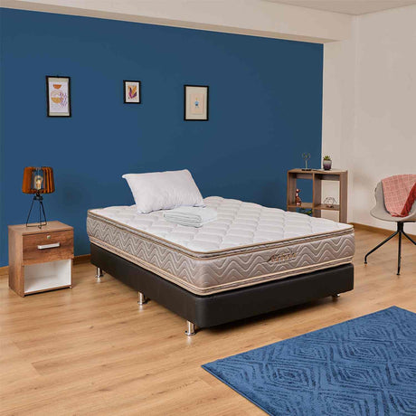 Combo Base Cama y Colchón Galaxy Negro Semidoble 120 cm con Una Almohada y Protector - Combos Habitacion | Bylmo
