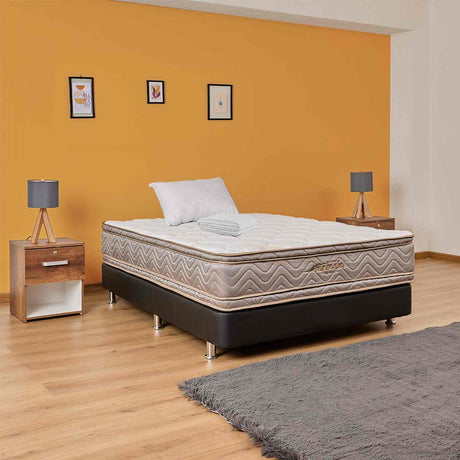 Combo Base Cama y Colchón Optims Negro Semidoble 120 cm con Una Almohada y Protector - Combos Habitacion | Bylmo