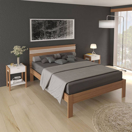 Combo Cama y Mesas de Noche Kaia Doble 140 cm Almendra y Blanco - Camas | Bylmo