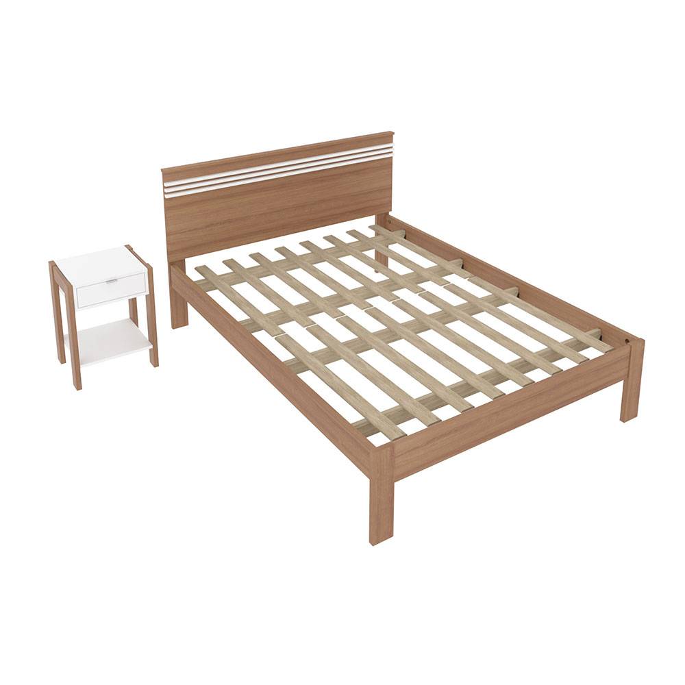 Combo Cama y Mesa de Noche Kaia Doble 140 cm Almendra y Blanco