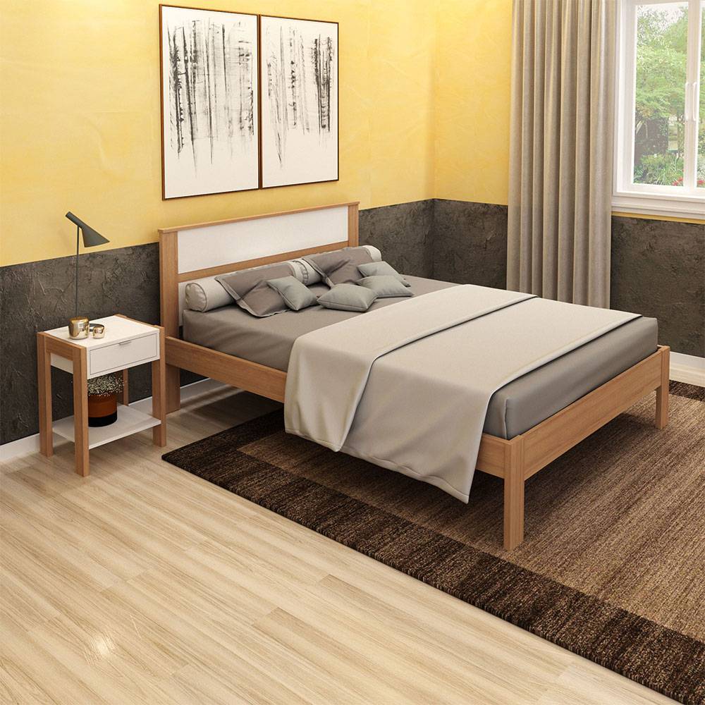 Combo Cama y Mesa de Noche Viena Doble 140 cm Almendra y Blanco - Camas | Bylmo