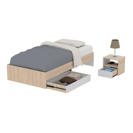 Combo Cama y Mesa de Noche Manzano 104.4x36cm para Colchón Sencillo sin Colchón y sin Cabecero - Camas | Bylmo