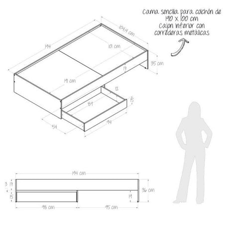 Combo Cama y Mesa de Noche Manzano 104.4x36cm para Colchón Sencillo sin Colchón y sin Cabecero - Camas | Bylmo