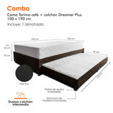 Combo Cama Tarima y Colchón Dreamer Café Sencilla 100 cm Rectangular con Una Almohada - Combos Habitacion | Bylmo