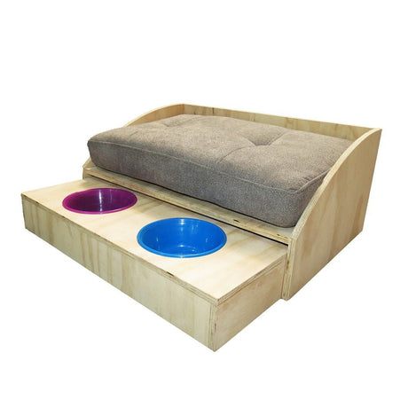 Combo Cama y Comedero para Mascota Pet 100 cm Madera Moderno - Combos Mascotas | Bylmo