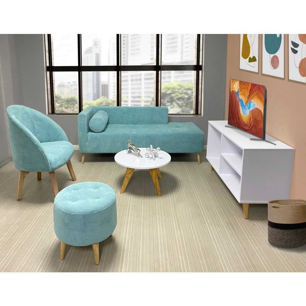 Combo Sala Chaise Long Azul 163 cm con Sofá Poltrona Puff Mesa de Centro y Mesa para TV - Sillas | Bylmo