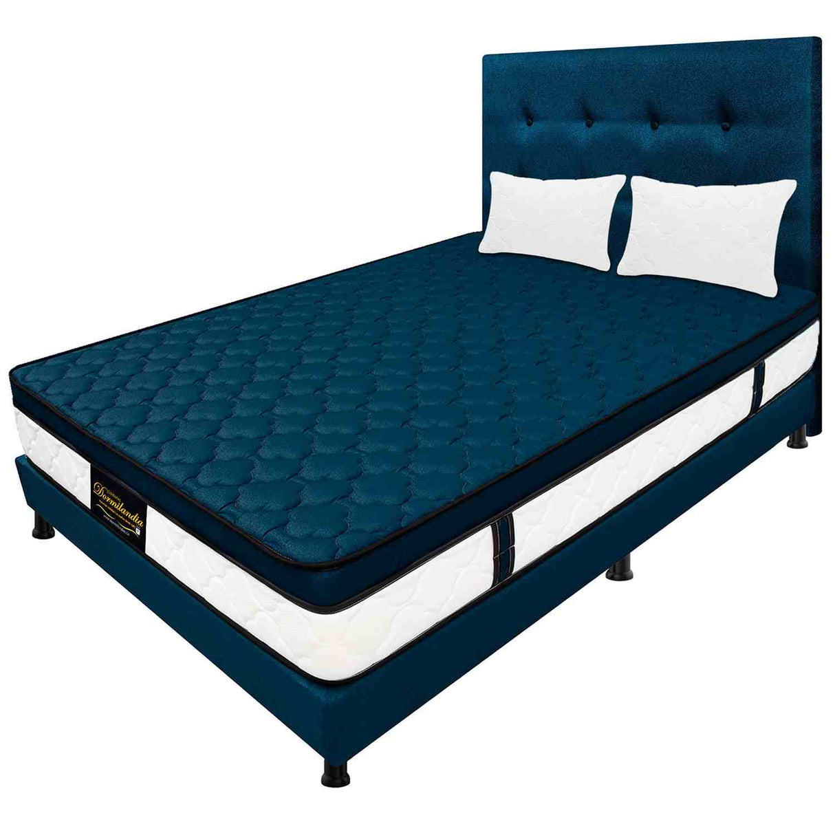 Combo Colchón y Base Cama Dublín Azul Doble 140 X 190 Cm Medio Firme Ortopedico e Hipoalergénico - Combos Habitacion | Bylmo