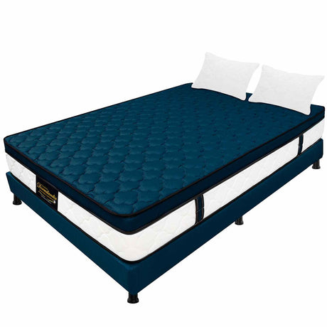 Combo Colchón y Base Cama Dublín Azul Semidoble 120 X 190 Cm Medio Firme Ortopedico e Hipoalergénico - Combos Habitacion | Bylmo
