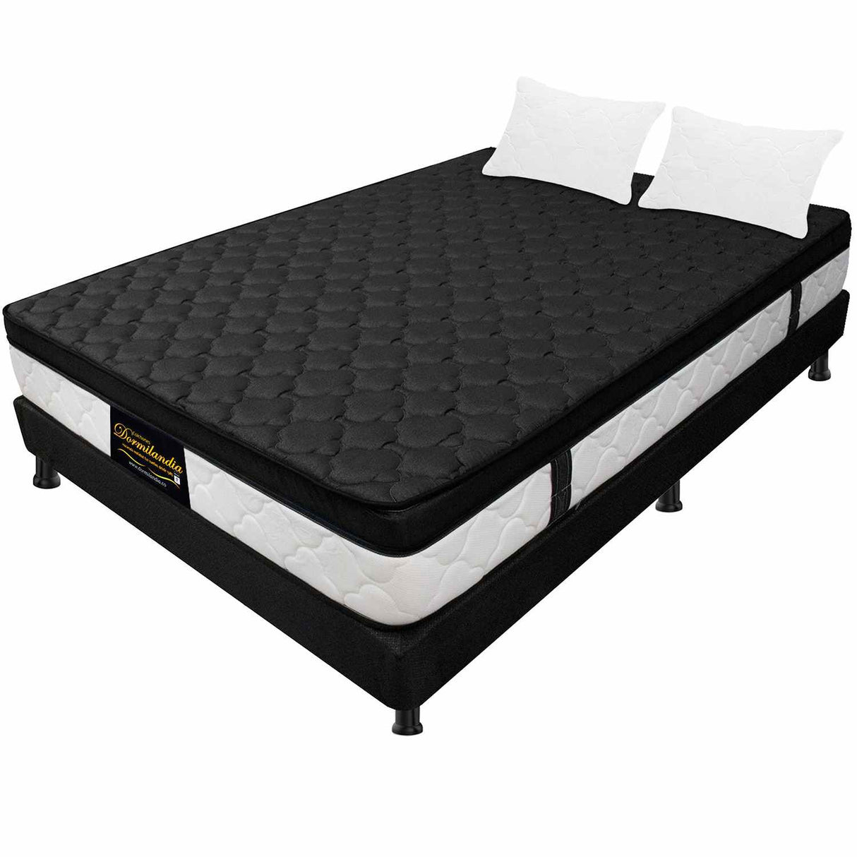 Combo Colchón y Base Cama Dublín Negro Semidoble 120 X 190 Cm Medio Firme Ortopedico e Hipoalergénico - Combos Habitacion | Bylmo