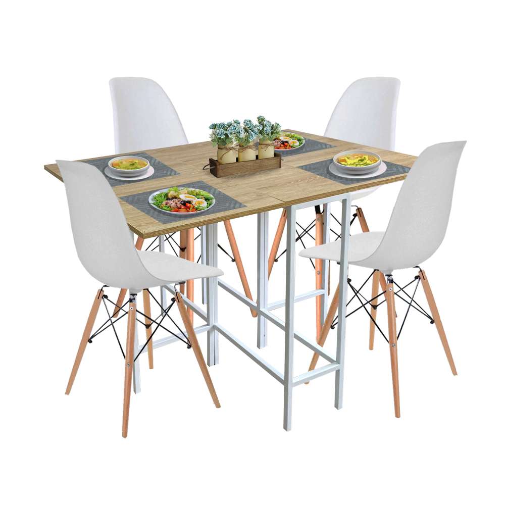 Combo Comedor Plegable y Sillas Pro Vienes y Blanco 128 cm de Cuatro Puestos - Comedores | Bylmo
