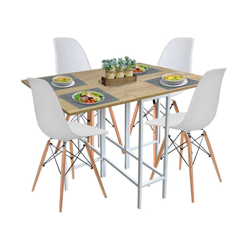 Combo Comedor Plegable y Sillas Pro Vienes y Blanco 128 cm de Cuatro Puestos