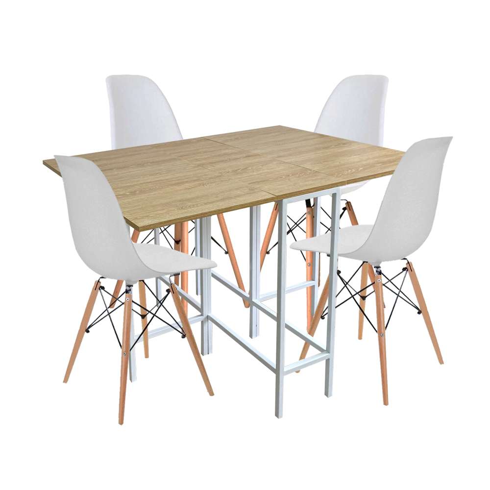 Combo Comedor Plegable y Sillas Pro Vienes y Blanco 128 cm de Cuatro Puestos - Comedores | Bylmo