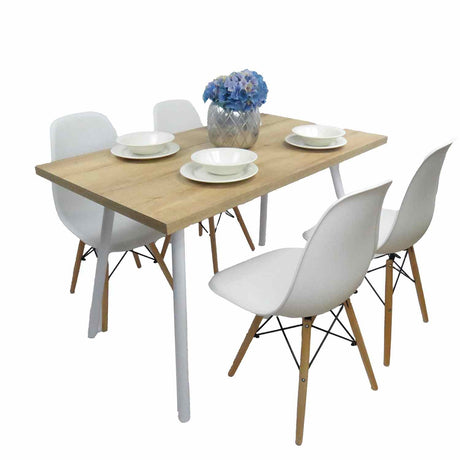 Combo Comedor y Sillas Comedus Duna 120 cm de Seis Puestos con Cuatro Sillas Blancas - Comedores | Bylmo