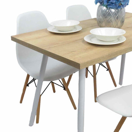 Combo Comedor y Sillas Comedus Duna 120 cm de Seis Puestos con Cuatro Sillas Blancas - Comedores | Bylmo