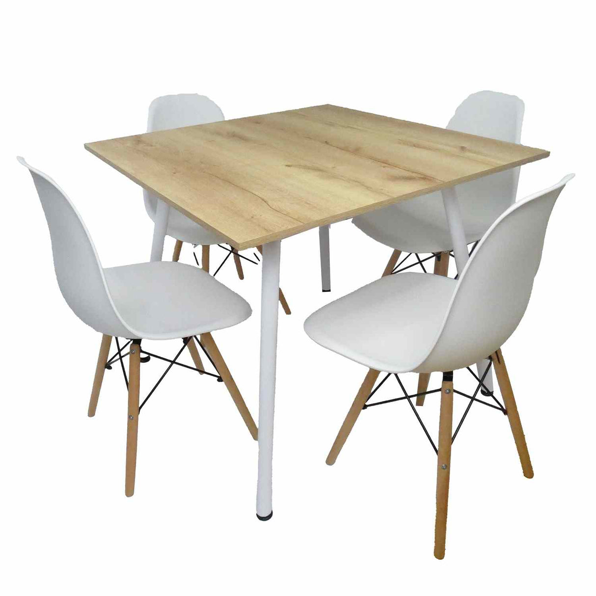 Combo Comedor y Sillas Comedus Duna 90 cm de Cuatro Puestos con Cuatro Sillas Blancas - Comedores | Bylmo