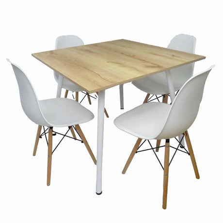 Combo Comedor y Sillas Comedus Duna 90 cm de Cuatro Puestos con Cuatro Sillas Blancas - Comedores | Bylmo
