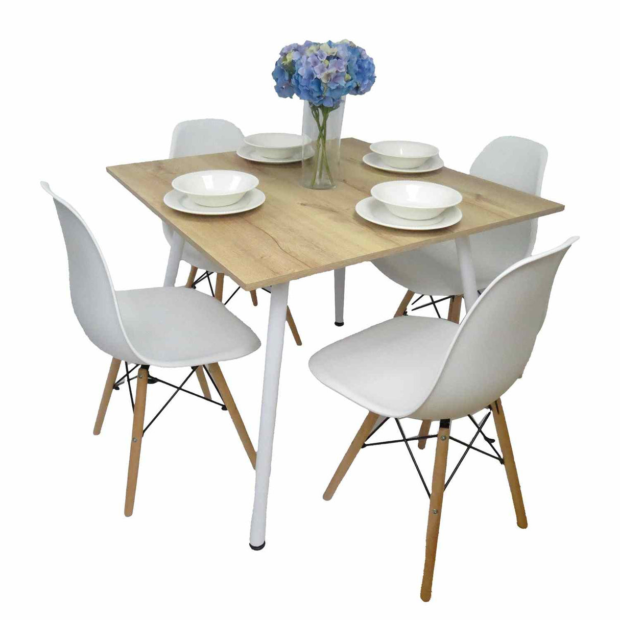 Combo Comedor y Sillas Comedus Duna 90 cm de Cuatro Puestos con Cuatro Sillas Blancas - Comedores | Bylmo