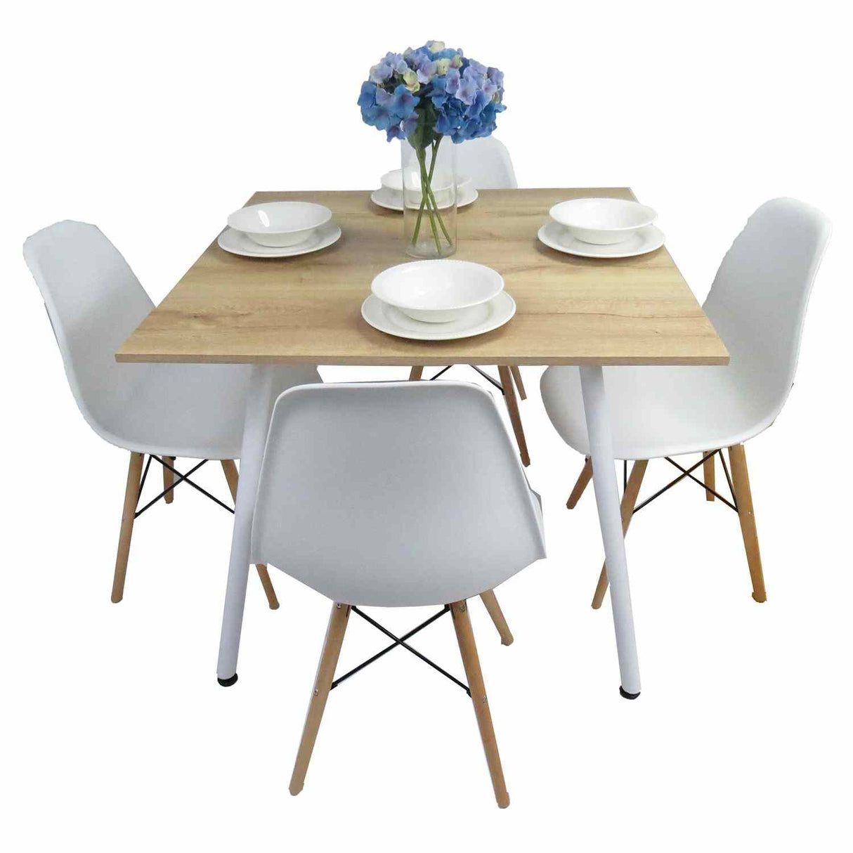 Combo Comedor y Sillas Comedus Duna 90 cm de Cuatro Puestos con Cuatro Sillas Blancas - Comedores | Bylmo