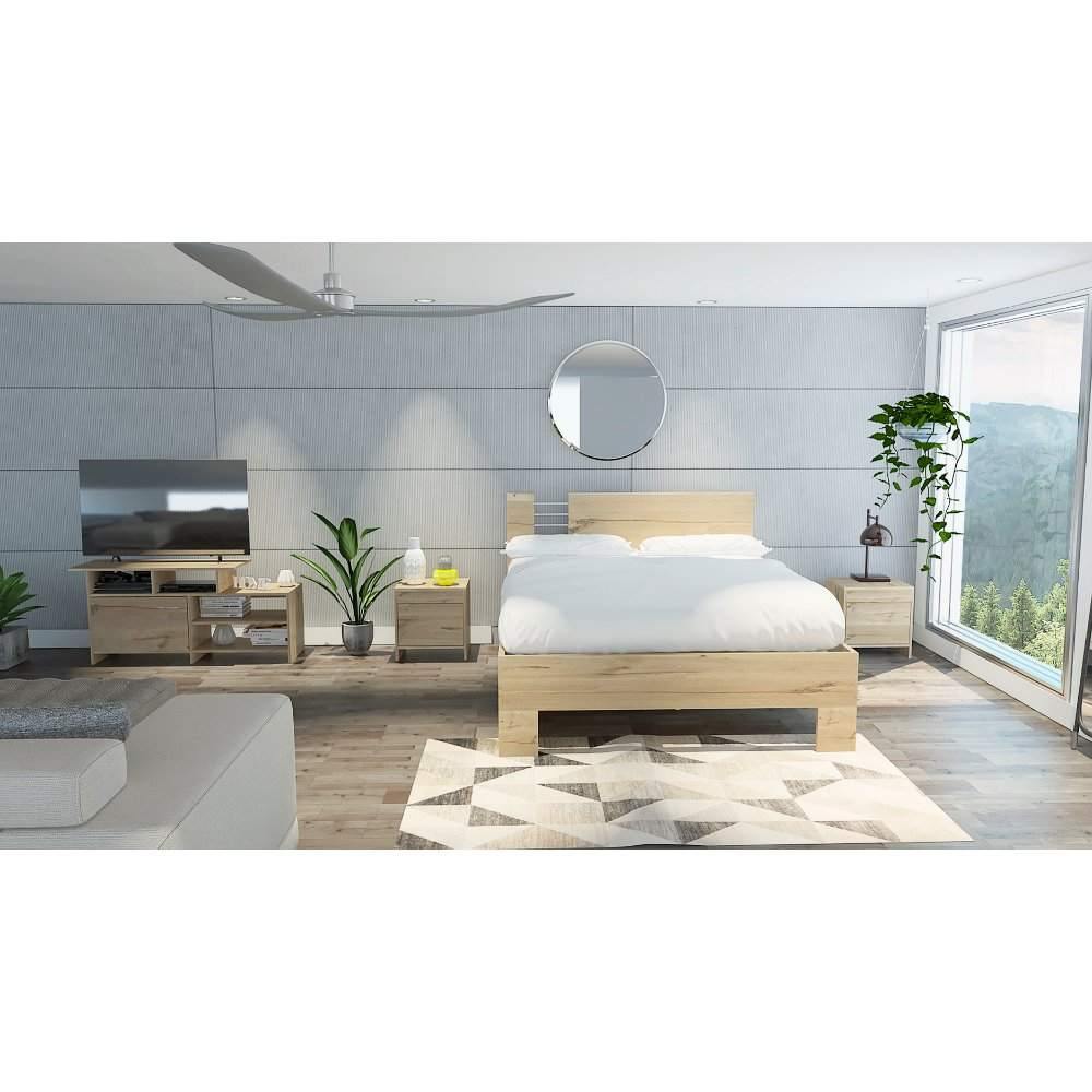 Combo Cama, Mesas de Noche y Rack para TV duna 146x92.8cm para Colchón Doble 140 X 190 Cm con Cabecero - Camas | Bylmo