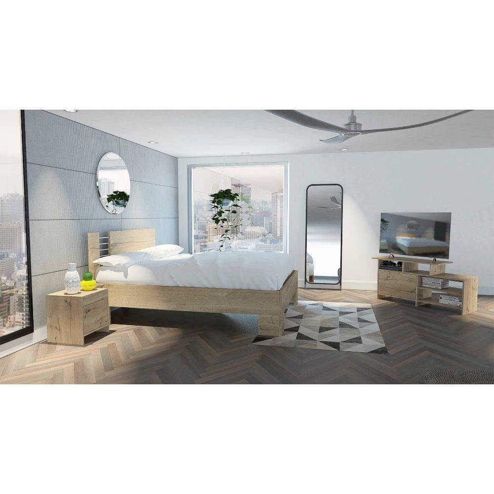 Combo Cama, Mesas de Noche y Rack para TV duna 146x92.8cm para Colchón Doble 140 X 190 Cm con Cabecero - Camas | Bylmo
