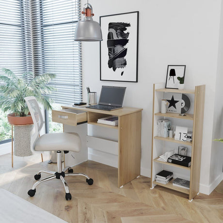 Combo Escritorio y Biblioteca Rovere y Blanco 40x100.8cm Con Un Cajón y con Organizador de Libros - Escritorios y Archivadores | Bylmo