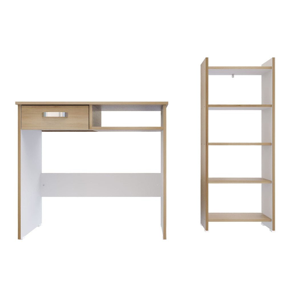 Combo Escritorio y Biblioteca Rovere y Blanco 40x100.8cm Con Un Cajón y con Organizador de Libros - Escritorios y Archivadores | Bylmo