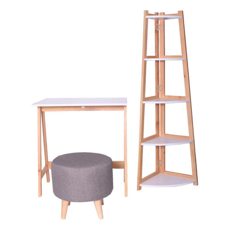 Combo Escritorio, Biblioteca Esquinera y Puff Pino 75 cm Minimalista - Escritorios y Archivadores | Bylmo