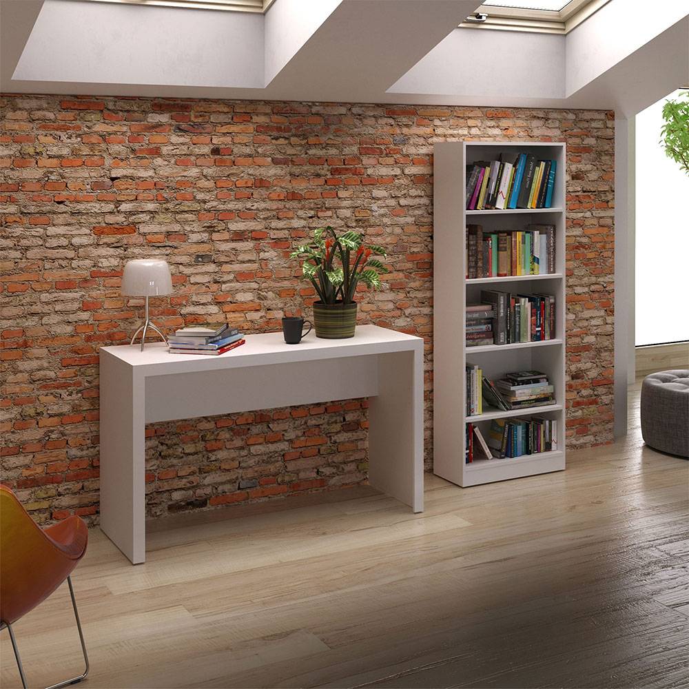 Combo Escritorio y Biblioteca Mikonos Blanco 127 cm Minimalista con Entrepaños - Escritorios y Archivadores | Bylmo