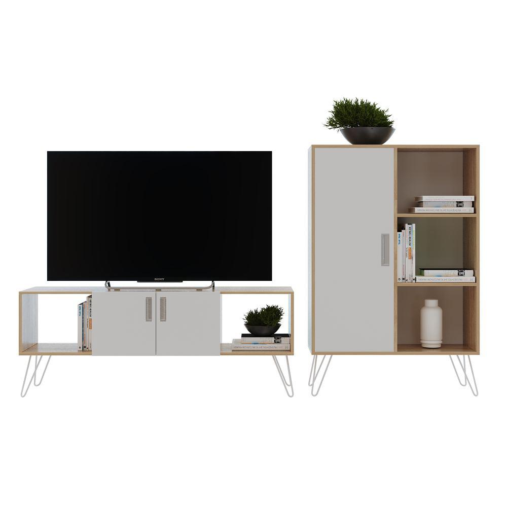 Combo Mueble de TV y Biblioteca Vienes y Blanco 130 cm - Muebles para TV | Bylmo