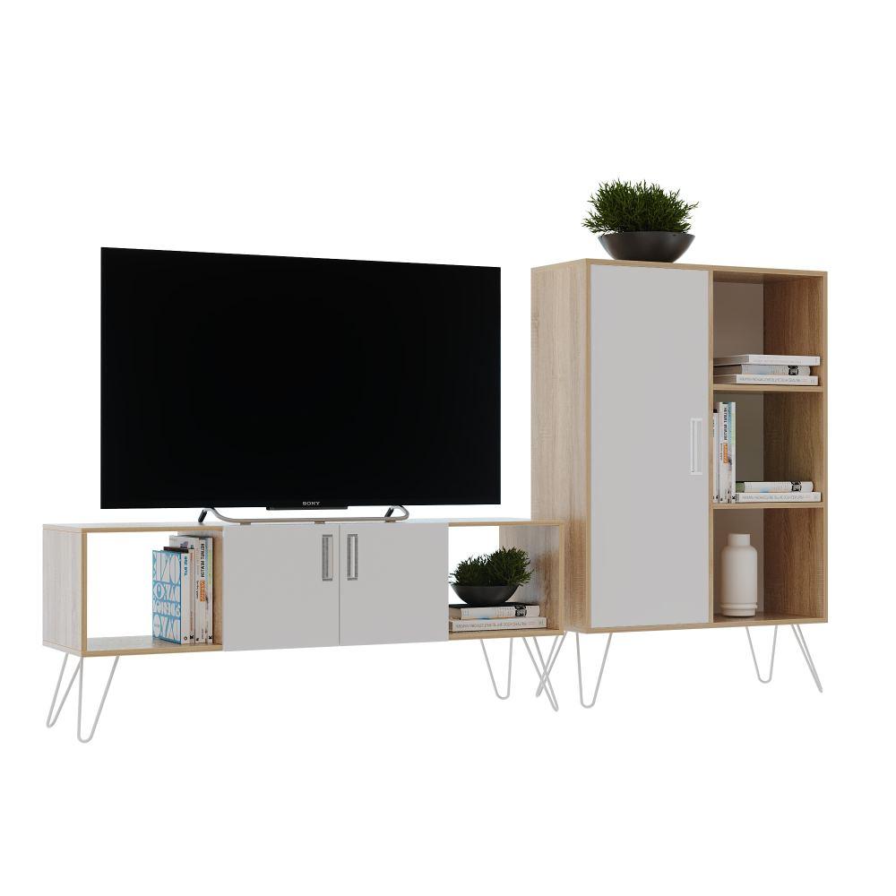 Combo Mueble de TV y Biblioteca Vienes y Blanco 130 cm - Muebles para TV | Bylmo