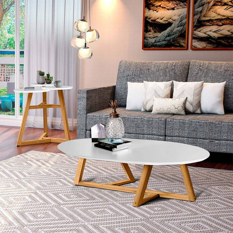 Combo Mesas Tampa y Buk Almendra y Blanco 90 cm - Mesas | Bylmo