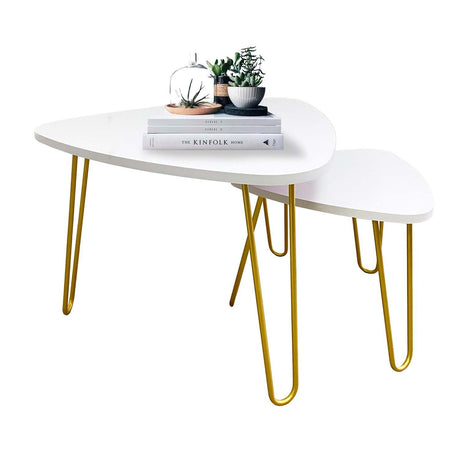 Combo Mesa de Centro y Mesa Auxiliar Shine Blanco 60 cm Triangulares - Combos Sala | Bylmo