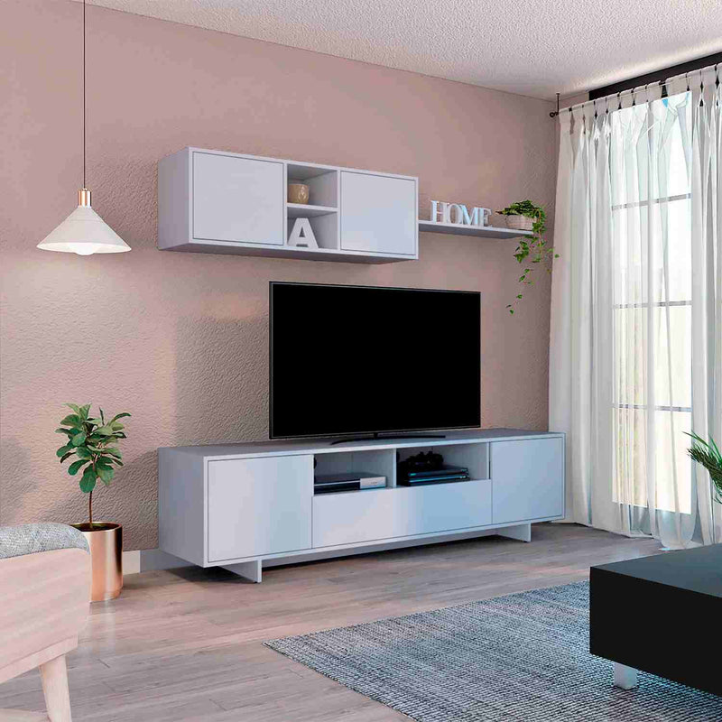 Combo Mueble de Tv y Repisa Agata Blanco 180 cm Para TV hasta 65