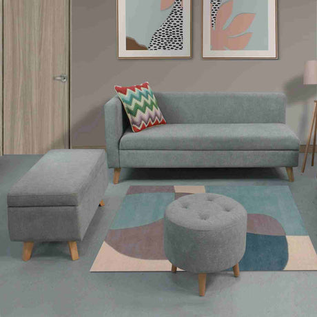 Combo Sofá Baúl Chaise Long Gris 163 cm con Puff y Banqueta Baúl - Combos Sala | Bylmo