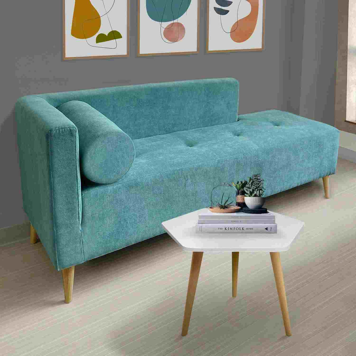 Combo Sofá y Mesa de Centro Verde Menta Y Blanco 163x66cm De 3 Puestos con Apoya Brazos - Combos Sala | Bylmo