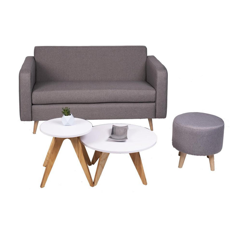 Combo Sofa, Puff y Mesas Gris 140 cm