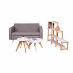 Combo Sofa, Biblioteca y Mesas Loly Gris 145 cm